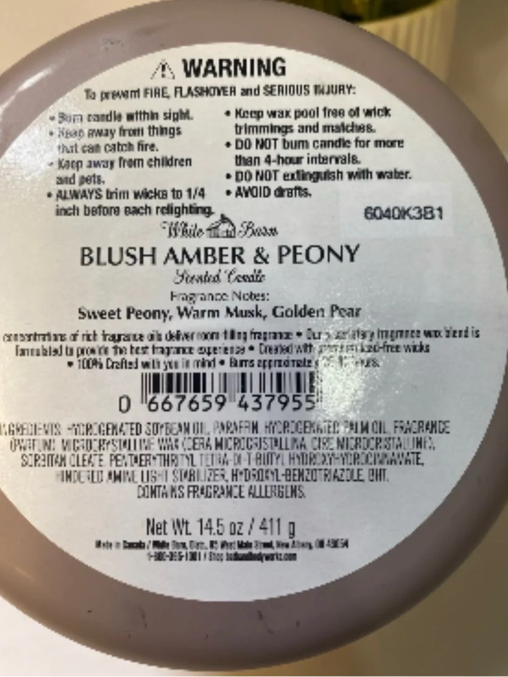 NEW! White Barn Blush Amber & Peony 3-Wick Candle w Decorative Metal Lid - Picture 3 of 6